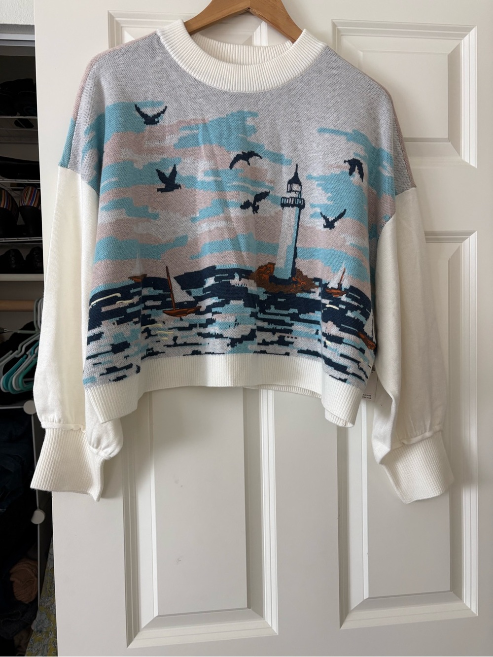 Anthropologie Maeve Nautical Scene Sweater, lighthouse, size small NWT - Picture 3 of 9
